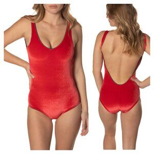 Solstice Intimates Bodysuit RTS Blitz Velvet Plunge Back size S Red